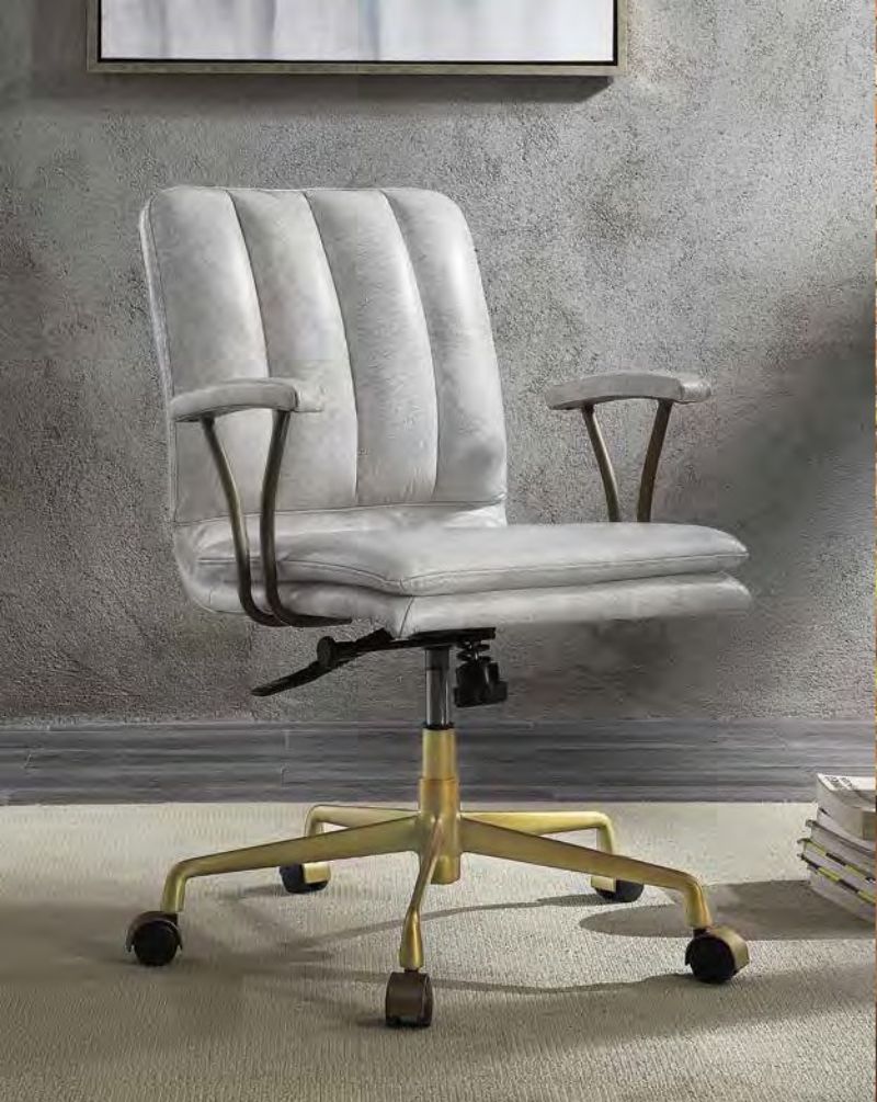 Acme 92422 Damir vintage white top grain leather executive office chair with casters