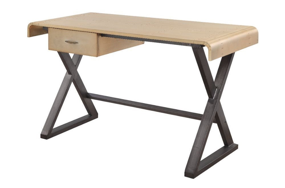 Acme 92424 Danton industrial gold aluminum top and metal X style legs