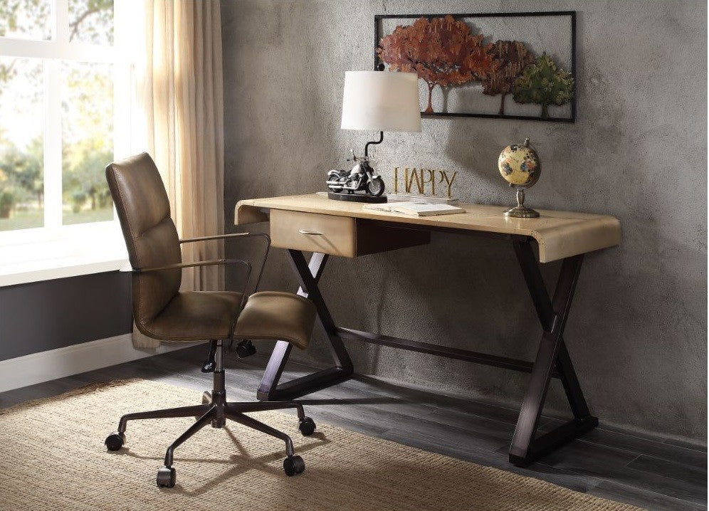 Acme 92424 Danton industrial gold aluminum top and metal X style legs