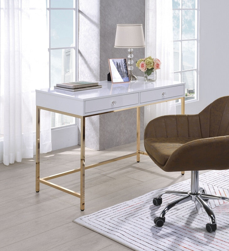 Acme 92540 Mercer 41 spada ottey white high gloss finish wood gold metal frame desk