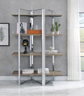 Acme 92545 Libby oak finish wood chrome metal frame 4 tier book shelf