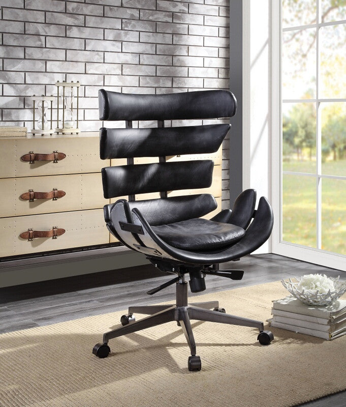 Acme 92552 Megan vintage black top grain leather aluminum executive office chair
