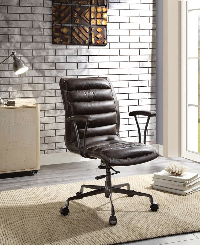 Acme 92558 Zooey distress chocolate top grain leather executive office chair with casters