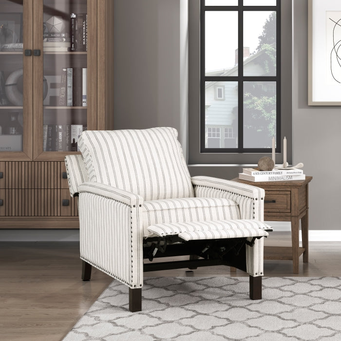 Homelegance 9257-1  Landrum beige and grey stripe textured fabric push back recliner chair with nail head trim accents