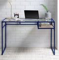 Acme 92586 Wade logan yasin blue metal frame glass top and shelf student computer writing desk