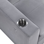Homelegance 9258  Winston porter michah grey velvet fabric sofa with drop down back and pop up storage area