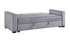 Homelegance 9258  Winston porter michah grey velvet fabric sofa with drop down back and pop up storage area