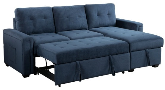 Homelegance 9259-SC 2 pc Barbara blue textured fabric sectional sofa reversible pop up sleep area storage chaise
