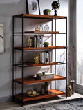 Acme 92677 Oaken honey oak finish wood black metal frame 6 tier book case shelf unit