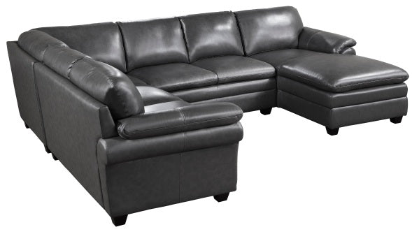 Homelegance 9267GY-42LRC 4 pc Exton gray top grain leather match sectional sofa with chaise and overstuffed cushions