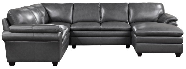 Homelegance 9267GY-42LRC 4 pc Exton gray top grain leather match sectional sofa with chaise and overstuffed cushions
