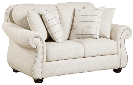 Homelegance 9270FBE-2PC 2 pc Attleboro beige textured fabric nail head trim accents sofa and love seat set rounded arms