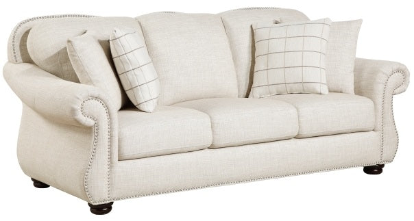 Homelegance 9270FBE-2PC 2 pc Attleboro beige textured fabric nail head trim accents sofa and love seat set rounded arms