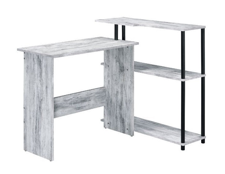 Acme 92752 Inbox zero Levi antique white wood finish and black metal frame student computer writing desk with shelf