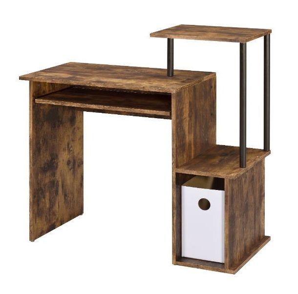Acme 92760 Inbox zero Levi weathered oak wood finish and black metal frame student computer writing desk with shelf