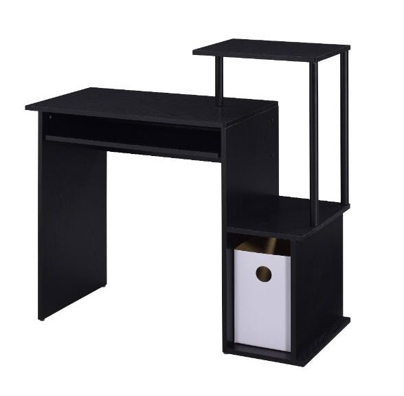 Acme 92764 Inbox zero Levi black wood finish and black metal frame student computer writing desk with shelf