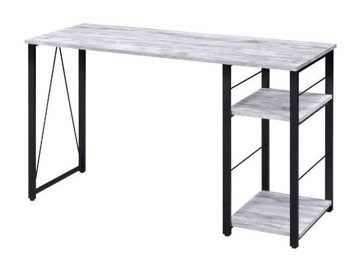 Acme 92767 Jarnigan vadina antique white finish wood and black metal frame student computer writing desk with shelf