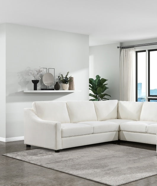 Homelegance 9277VR-42LRC 4 pc Zayden ivory textured fabric sectional sofa with chaise and overstuffed cushions