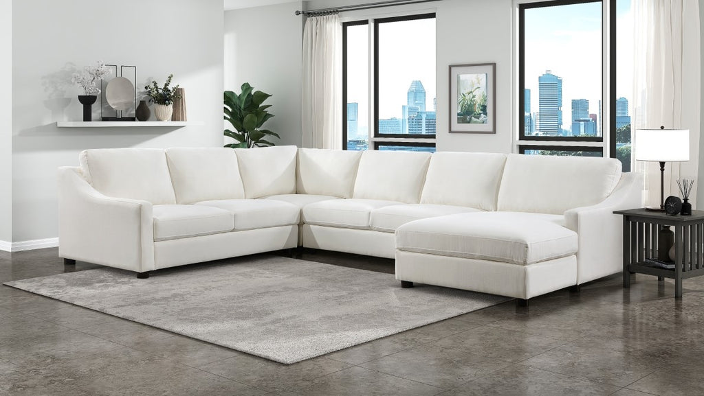 Homelegance 9277VR-42LRC 4 pc Zayden ivory textured fabric sectional sofa with chaise and overstuffed cushions