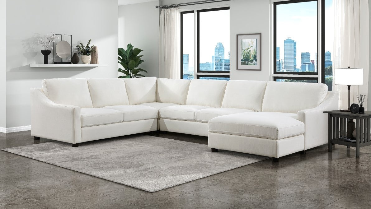 Homelegance 9277VR-42LRC 4 pc Zayden ivory textured fabric sectional sofa with chaise and overstuffed cushions