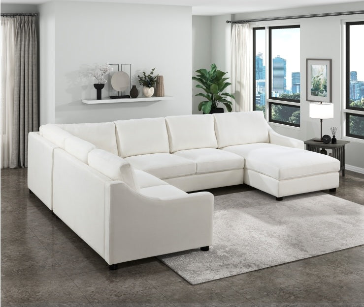 Homelegance 9277VR-42LRC 4 pc Zayden ivory textured fabric sectional sofa with chaise and overstuffed cushions