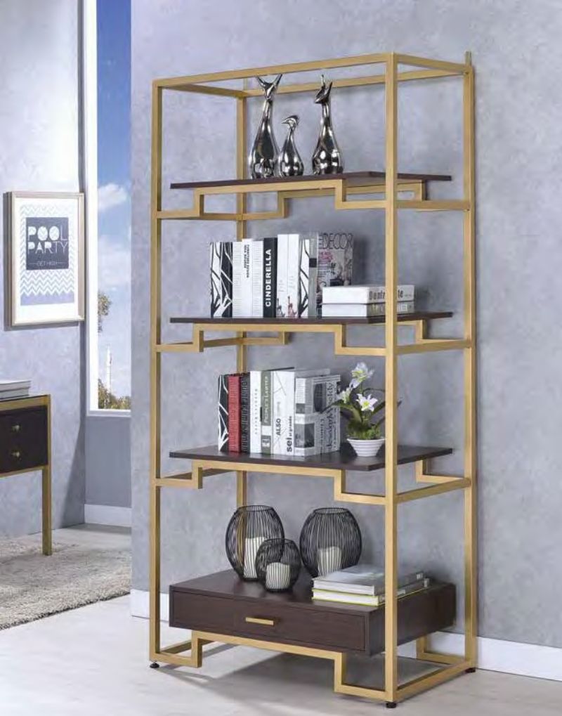 Acme 92787 Everly quinn wilbert yumia gold metal frame 4 tier book shelf