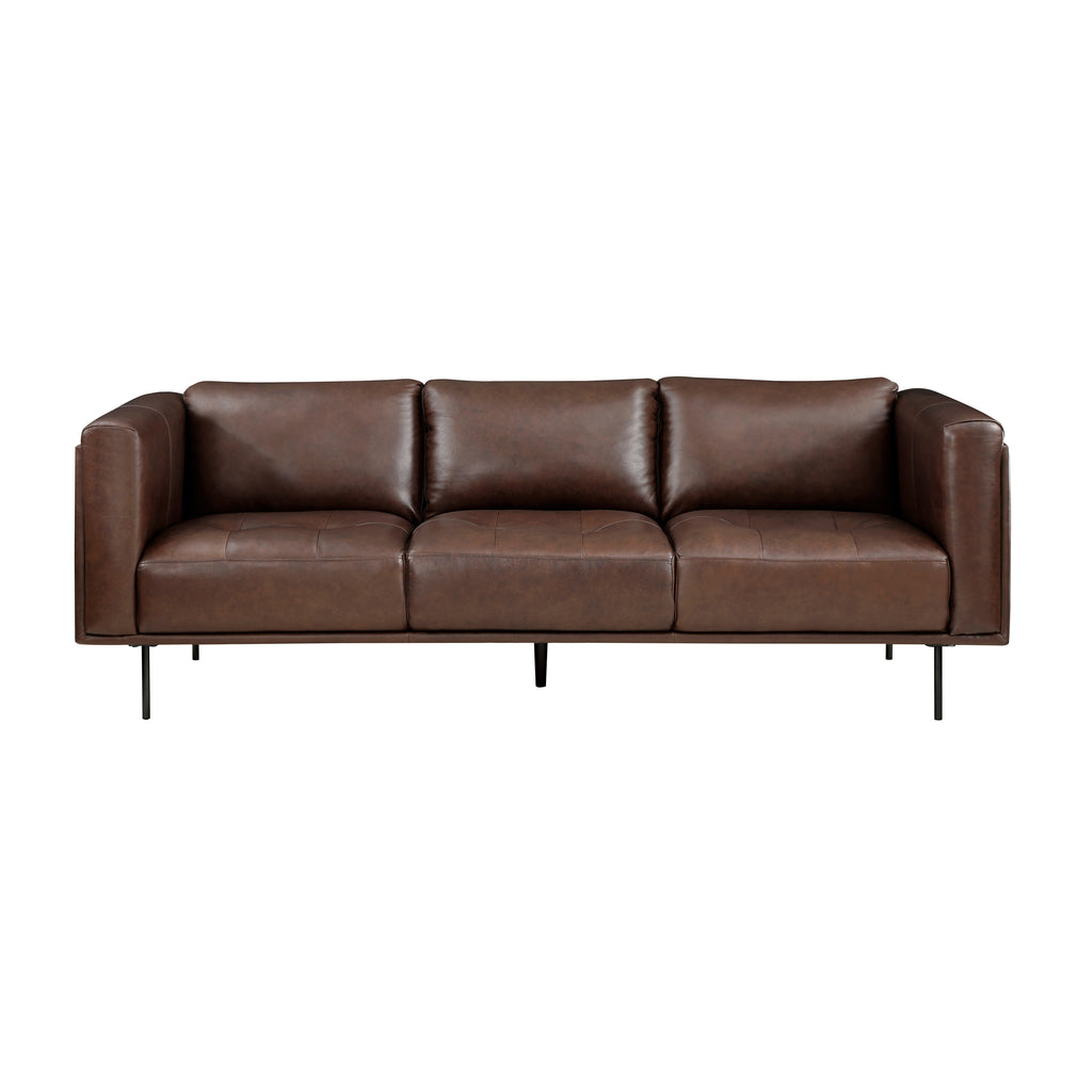 Homelegance 9280BR-2PC 2 pc Soren brown top grain leather mid-century modern sofa and love seat set