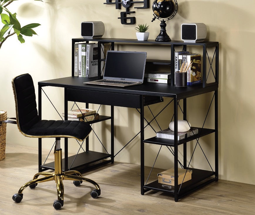 Acme 92877 Mercer 41 ballesteros zaidan black wood and metal frame desk with hutch