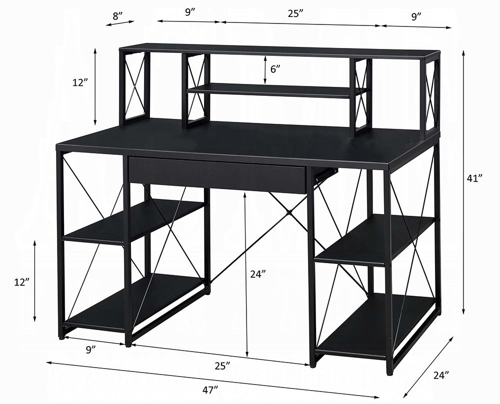 Acme 92877 Mercer 41 ballesteros zaidan black wood and metal frame desk with hutch
