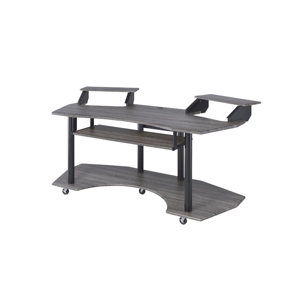 Acme 92890 Inbox zero denah Eleazar black finish metal frame black oak finish wood gaming table station music studio desk