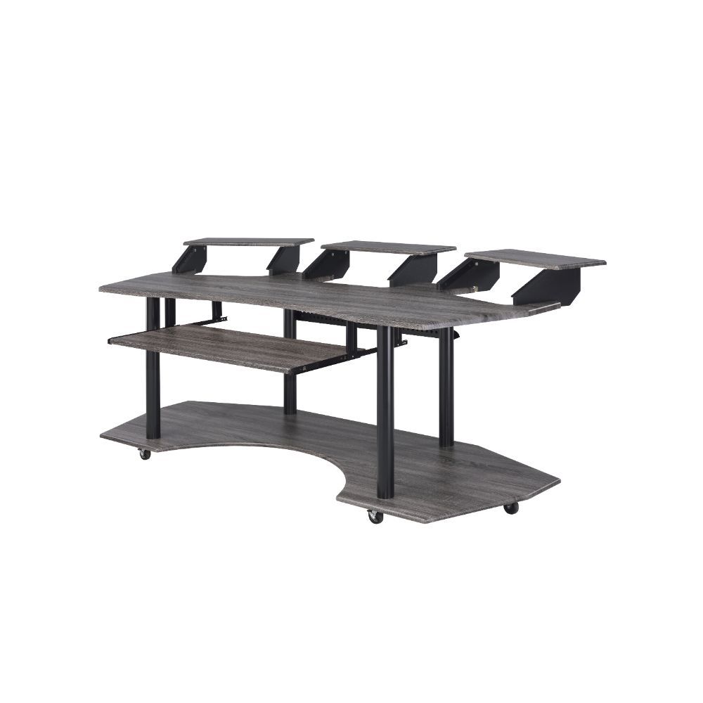 Acme 92895 Inbox zero denah Eleazar black oak finish wood black metal frame 83" gaming table station music studio desk