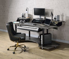 Acme 92895 Inbox zero denah Eleazar black oak finish wood black metal frame 83" gaming table station music studio desk