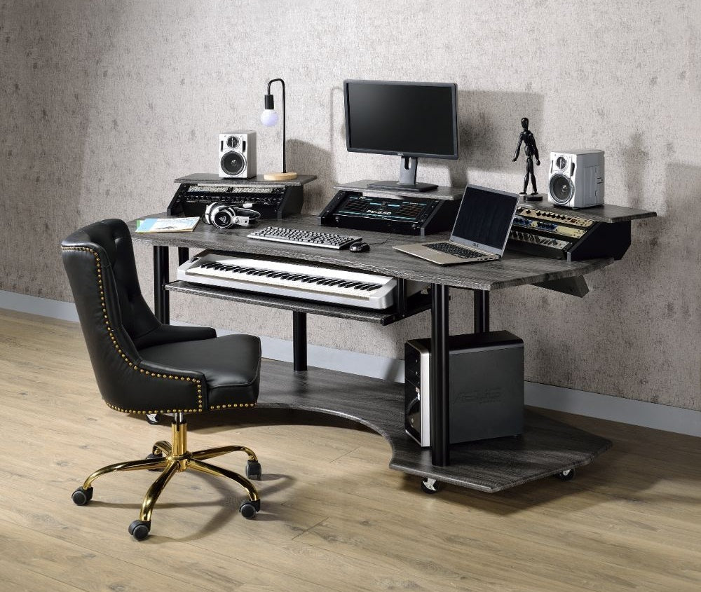 Acme 92895 Inbox zero denah Eleazar black oak finish wood black metal frame 83" gaming table station music studio desk