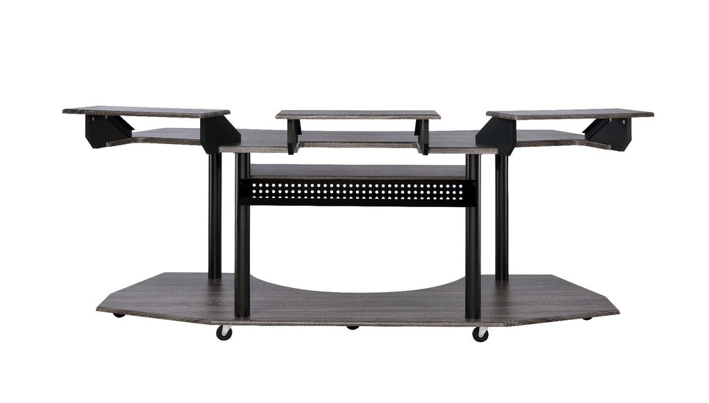 Acme 92895 Inbox zero denah Eleazar black oak finish wood black metal frame 83" gaming table station music studio desk