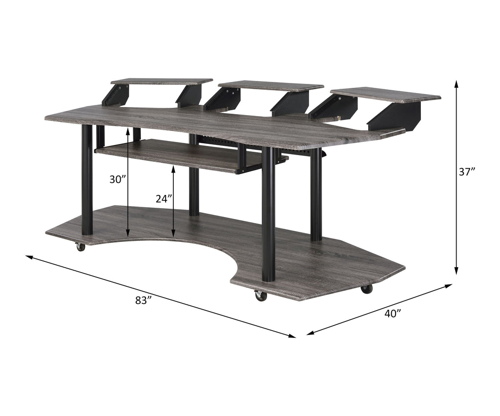 Acme 92895 Inbox zero denah Eleazar black oak finish wood black metal frame 83" gaming table station music studio desk