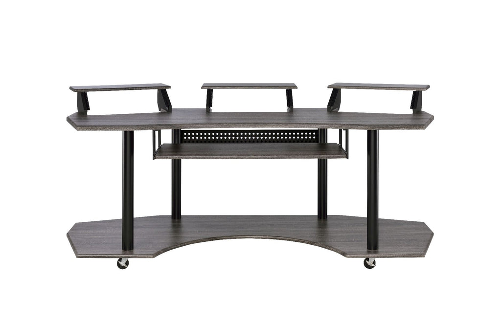Acme 92895 Inbox zero denah Eleazar black oak finish wood black metal frame 83" gaming table station music studio desk