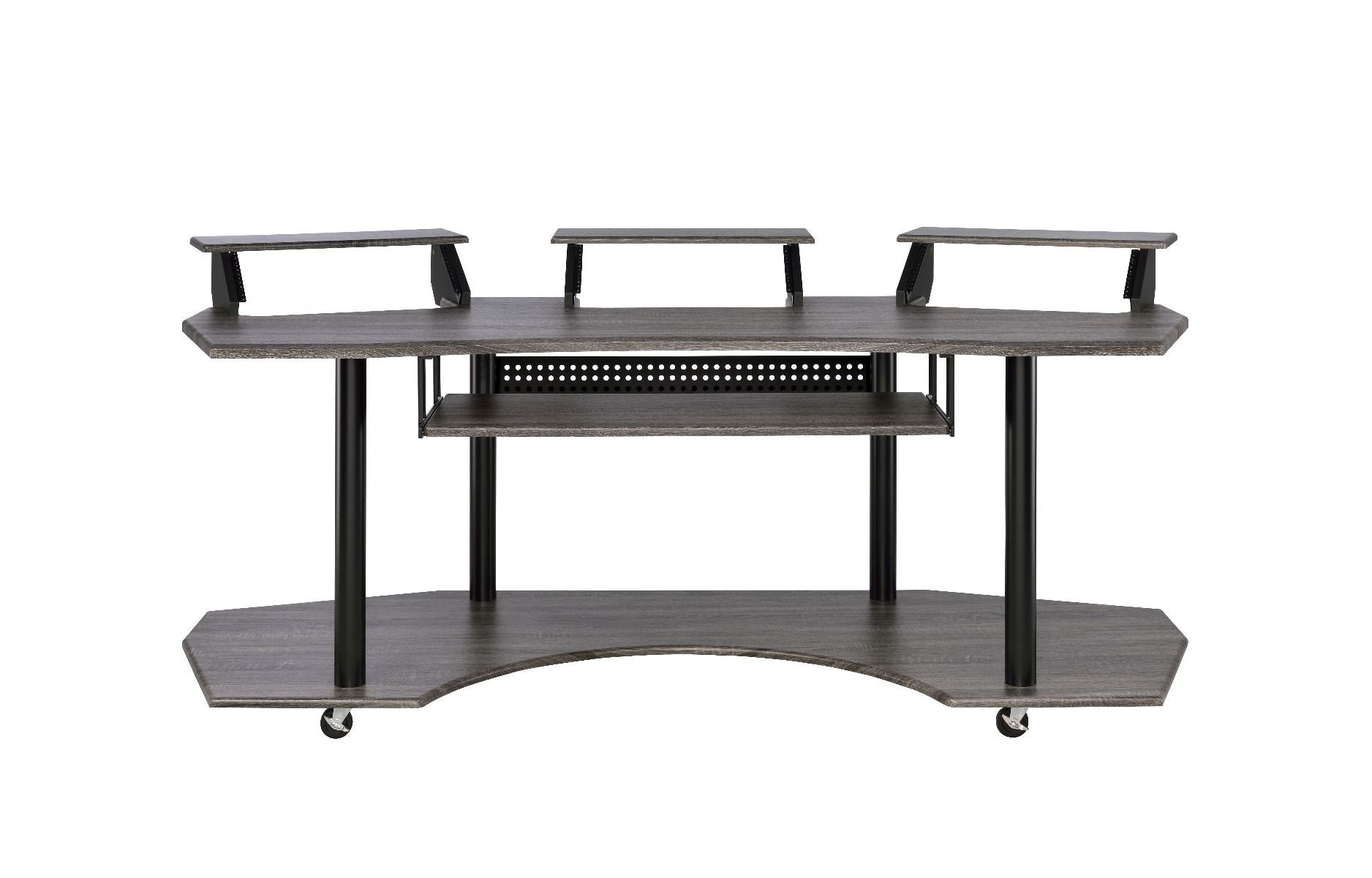 Acme 92895 Inbox zero denah Eleazar black oak finish wood black metal frame 83" gaming table station music studio desk