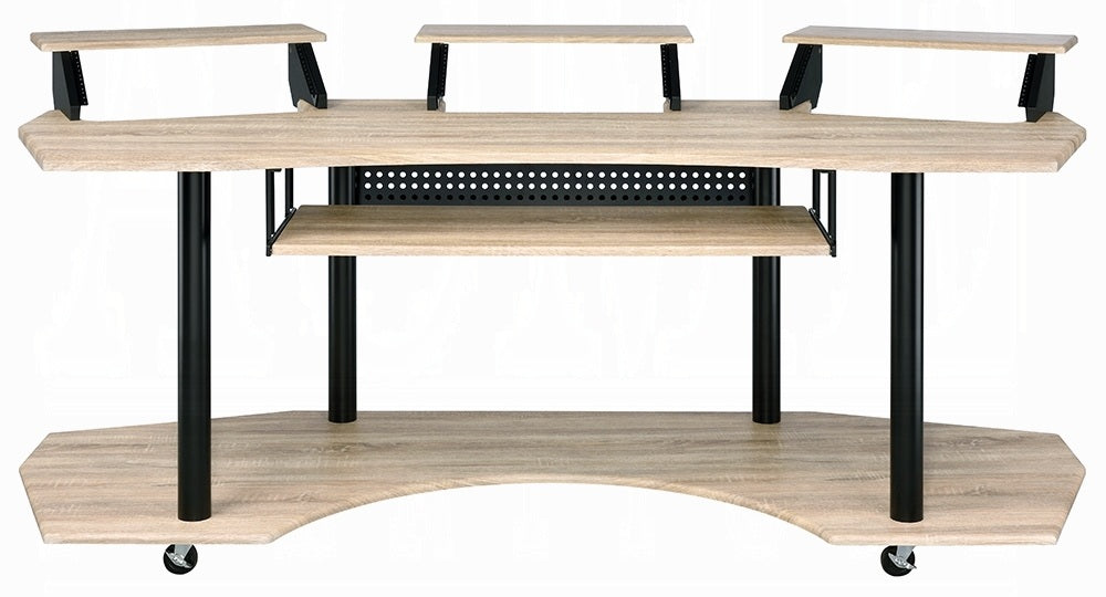 Acme 92897 Inbox zero denah Eleazar black finish metal frame natural oak finish wood gaming table station music studio desk