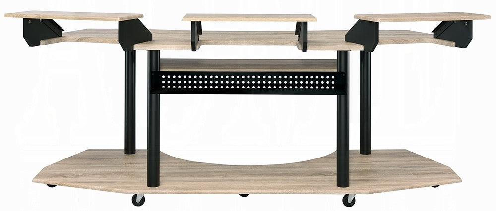 Acme 92897 Inbox zero denah Eleazar black finish metal frame natural oak finish wood gaming table station music studio desk