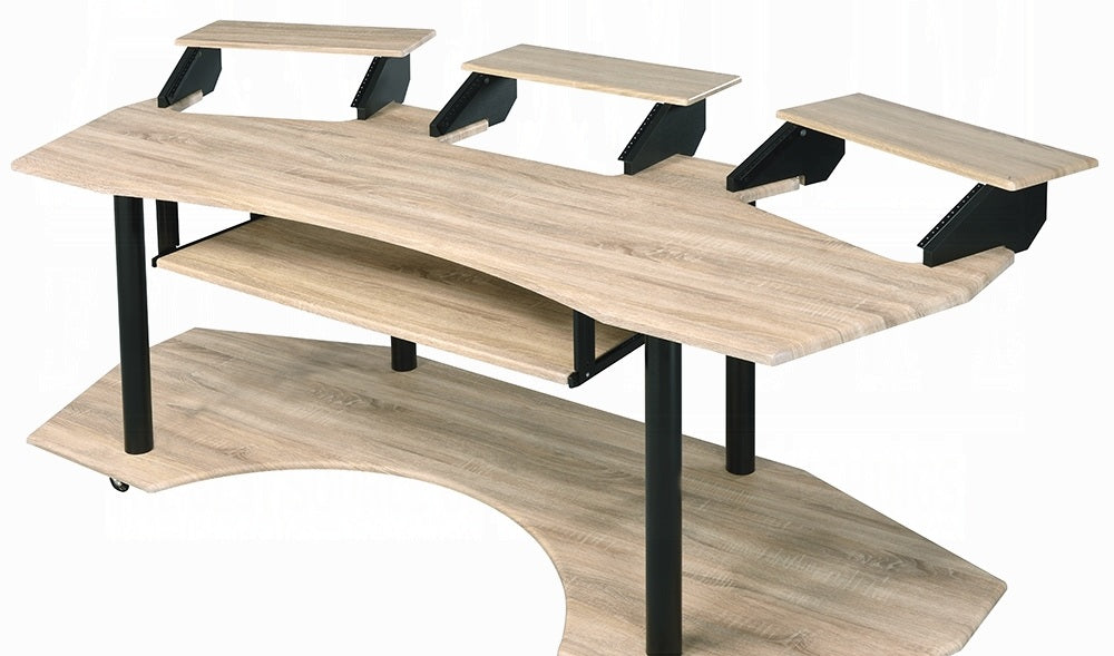 Acme 92897 Inbox zero denah Eleazar black finish metal frame natural oak finish wood gaming table station music studio desk