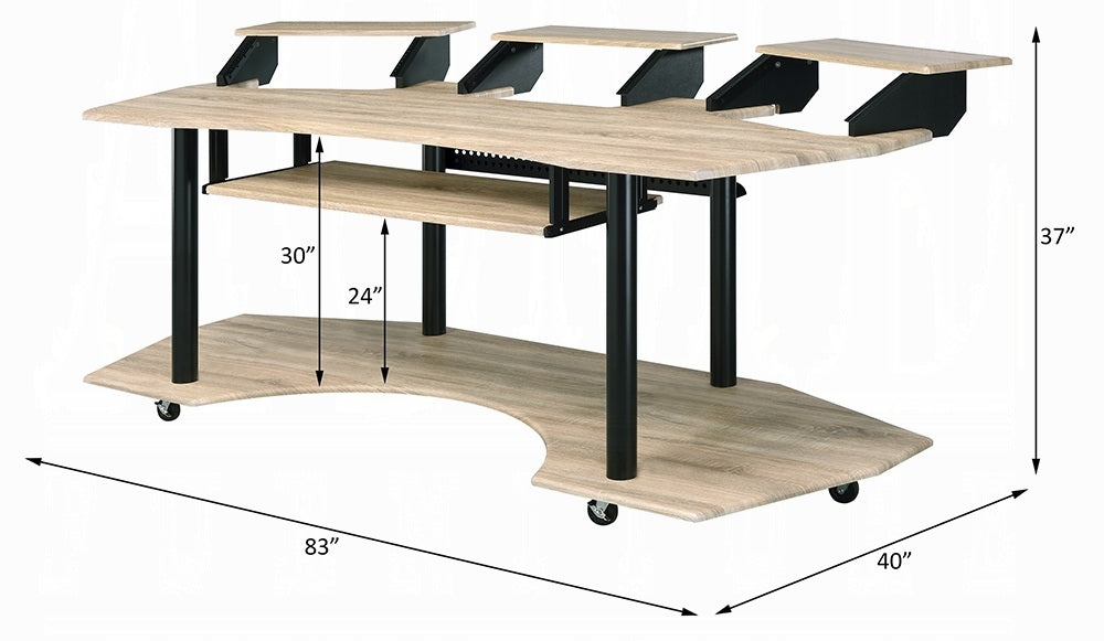 Acme 92897 Inbox zero denah Eleazar black finish metal frame natural oak finish wood gaming table station music studio desk