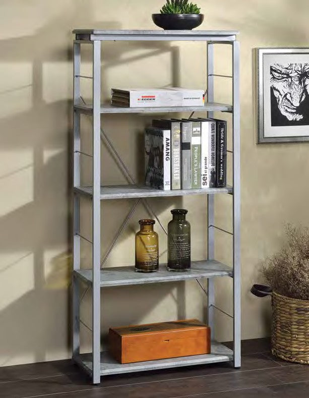 Acme 92907 Jurgen faux concrete silver finish metal 5 tier book case shelf unit