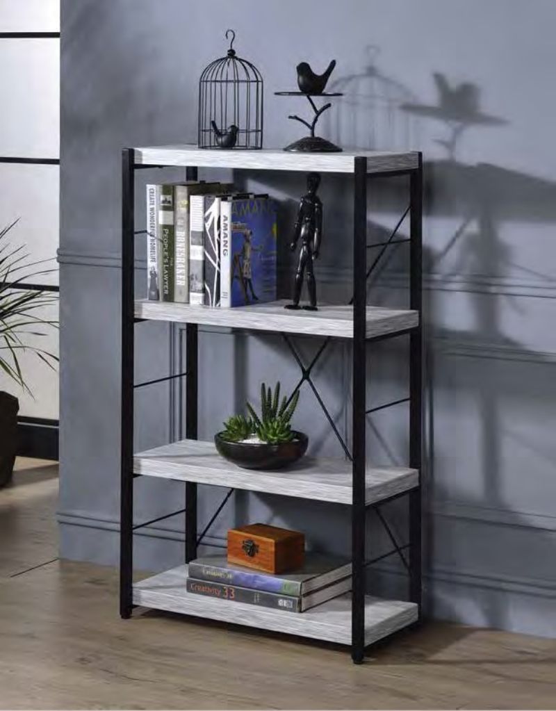 Acme 92917 Jurgen antique white black finish metal 4 tier book case shelf unit