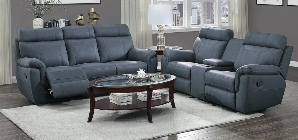 Homelegance 9301BUE-2pc 2 pc Clifton blue polished microfiber double reclining sofa and love seat set