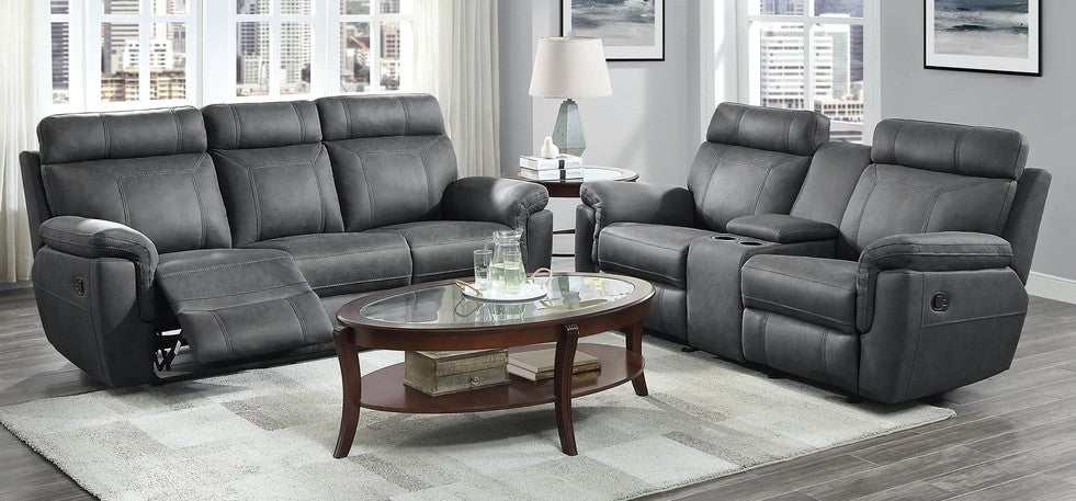 Homelegance 9301GRY-2pc 2 pc Clifton gray polished microfiber double reclining sofa and love seat set