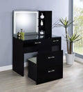 Coaster 930219 2 pc Flora black high gloss finish wood and clear glass top make up bedroom vanity set with light up LED mirror