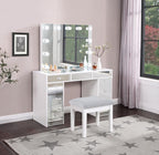 Coaster 930245 3 pc Latitude run regina white high gloss finish wood make up bedroom vanity set with light up mirror and stool