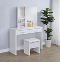 Bunbury White 2-Drawer Makeup Vanity Set with Mirror and Stool – 930280