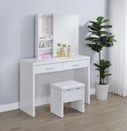 Bunbury White 2-Drawer Makeup Vanity Set with Mirror and Stool – 930280