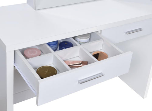 Bunbury White 2-Drawer Makeup Vanity Set with Mirror and Stool – 930280